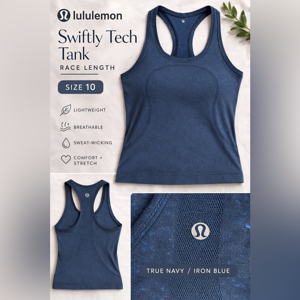 Lululemon EUC Swiftly Tech Racerback Tank Top 2.0 Waist Length Size 10 Blue - Picture 13 of 15